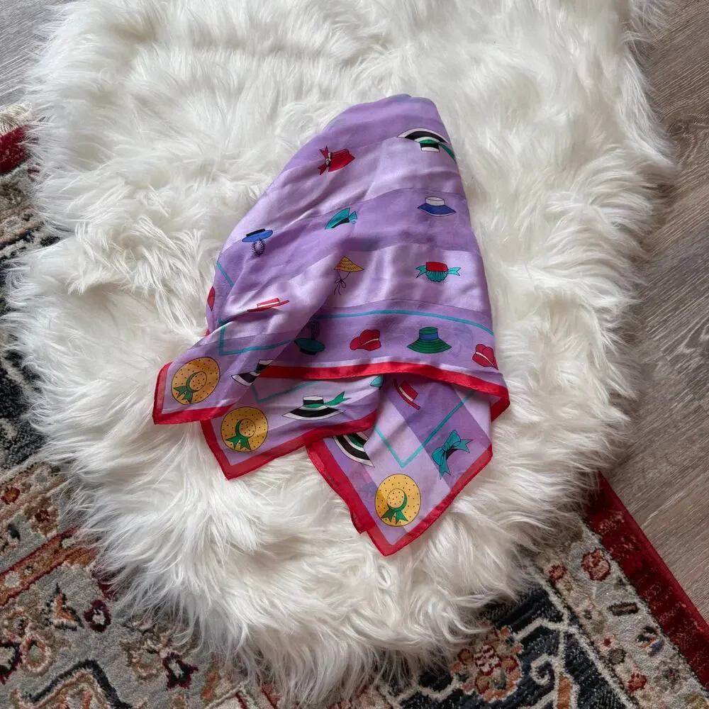 Vintage Silk Scarf with Hat Print - Adrienne Vittadini